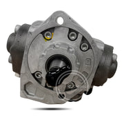 A diesel fuel pump shown from a front-facing angle, featuring a metallic silver cast body, black central spindle, and black side housings, on a white background with a watermark.