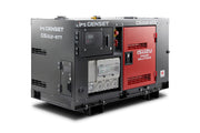An industrial genset generator unit with a dark grey and red color scheme, featuring the brands IPS GENSET and ISUZU, shown on a clean white background.